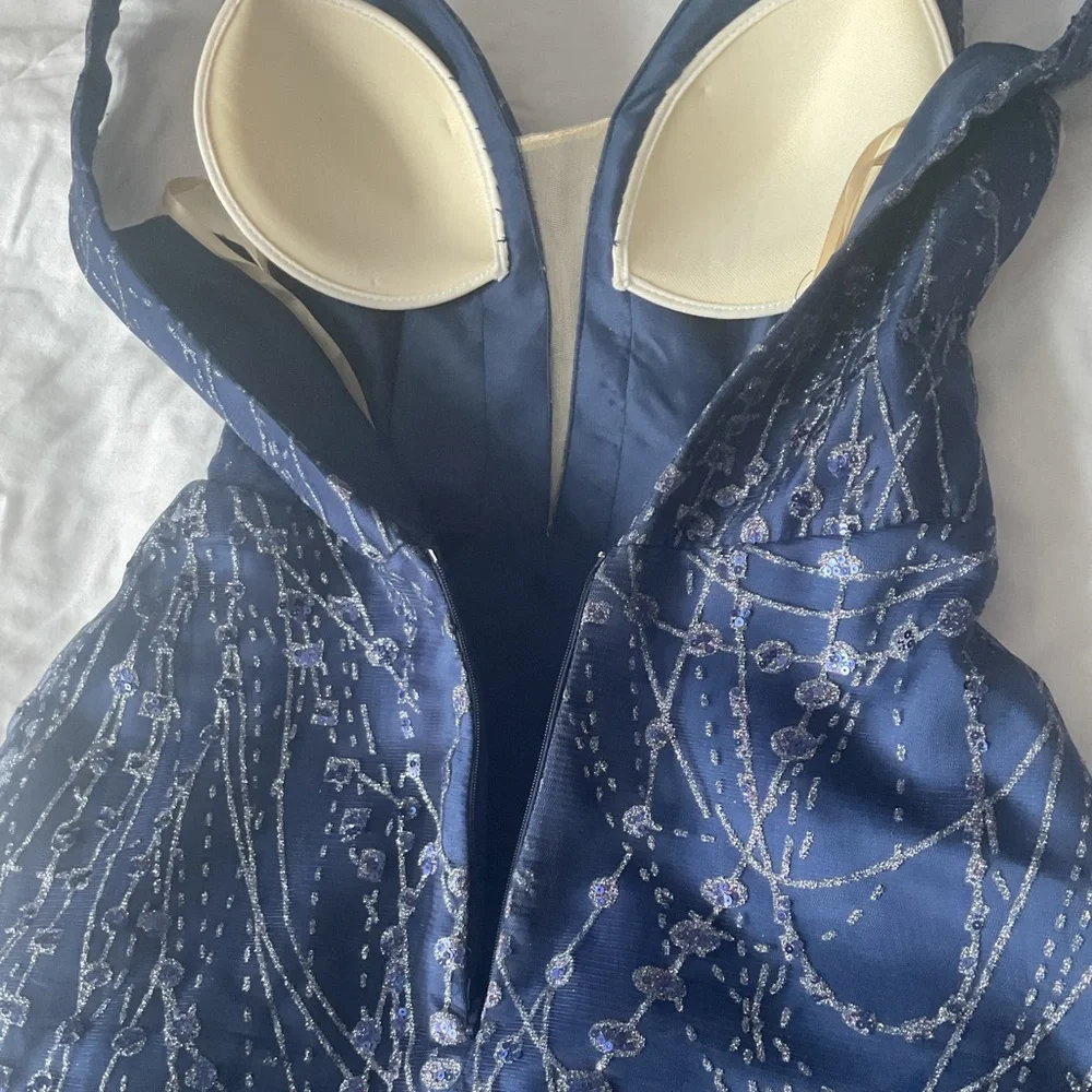 Full Length Navy Glitter Tulle and Satin Gown - Picture 8 of 15